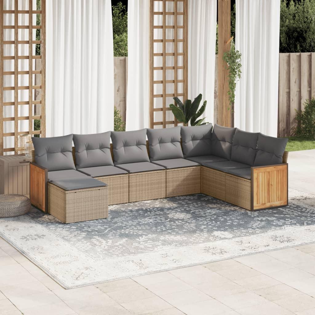 Havesofasæt i polyrattan, 8 dele med hynder - beige