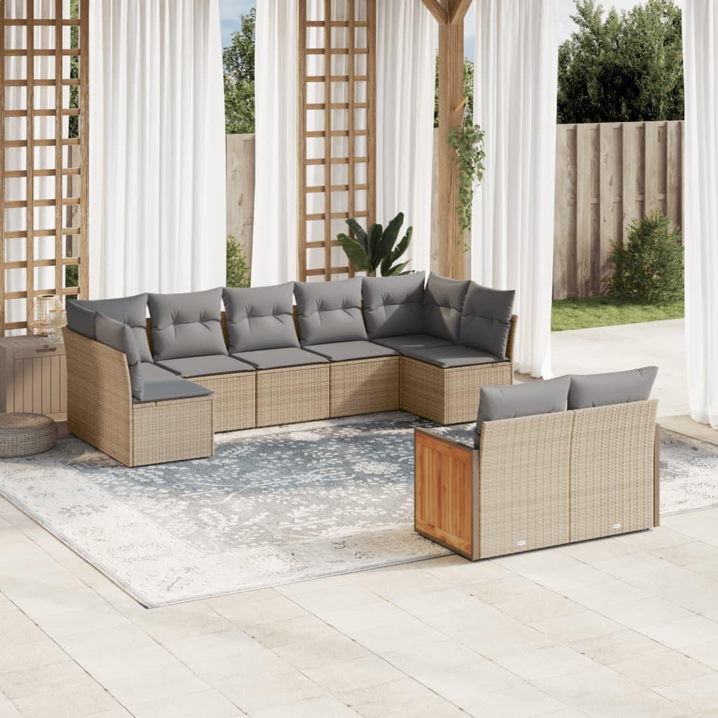 Sofasæt til haven i polyrattan - 9 dele med hynder, beige