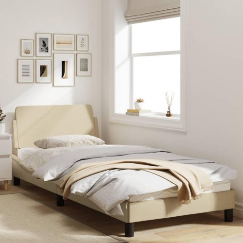 Sengeramme med sengegavl Dover Creme 80x200 cm Stof