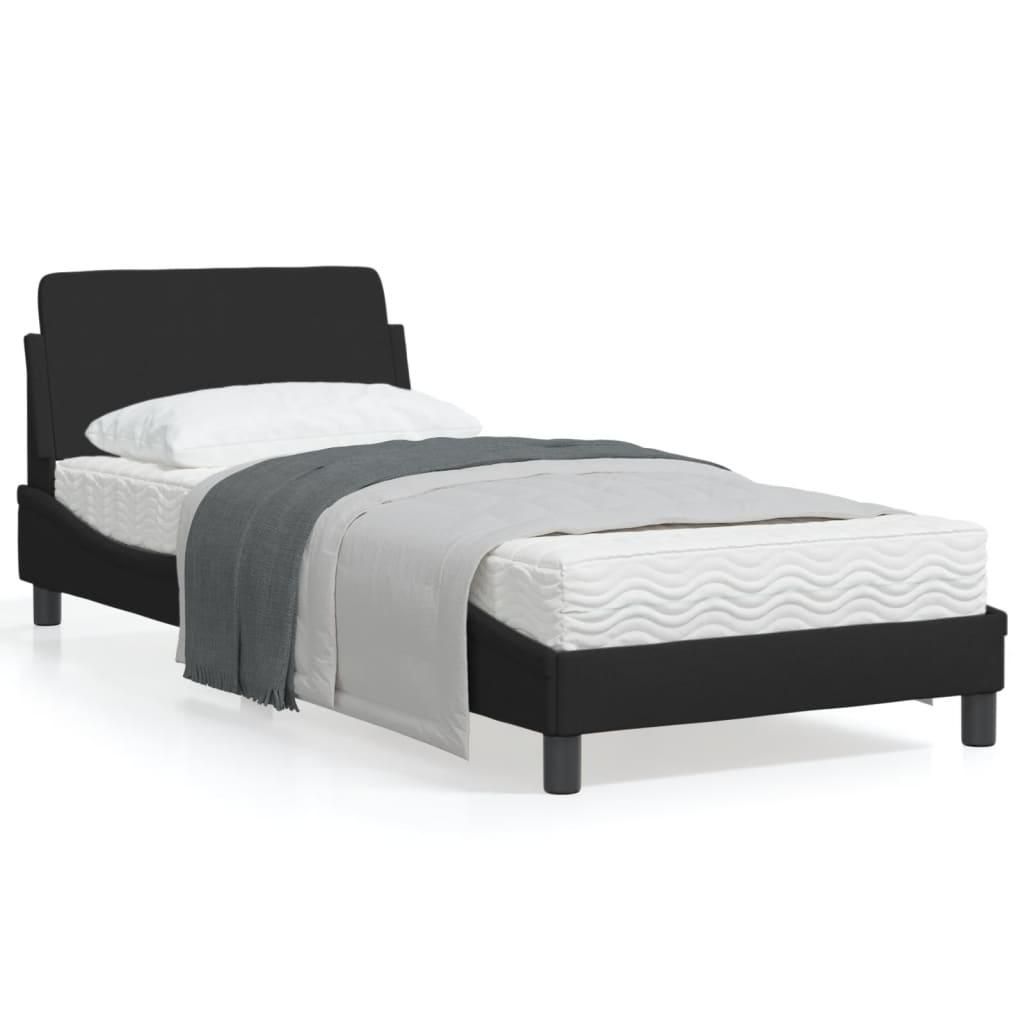 Sengeramme med hovedgærde uden madras Sort 90x190 cm Stof