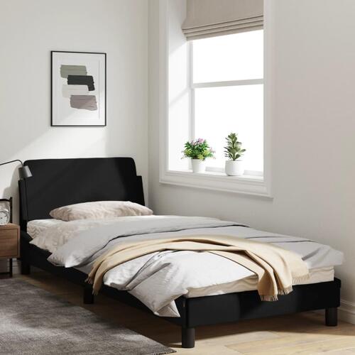 Sengeramme med hovedgærde uden madras Sort 90x190 cm Stof