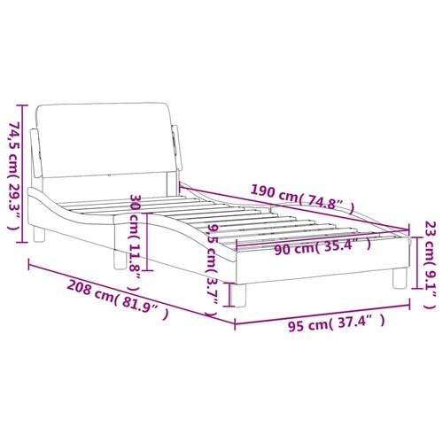 Sengeramme med hovedgærde uden madras Sort 90x190 cm Stof