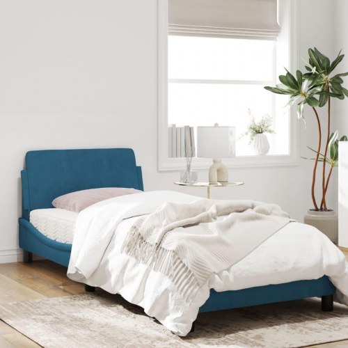 Sengeramme med sengegavl Dover 90 x 200 cm - blå fløjl