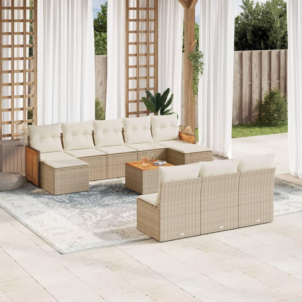 Sofasæt Til Haven 10 Dele Med Hynder Polyrattan - beige og cremefarvet / Med bord