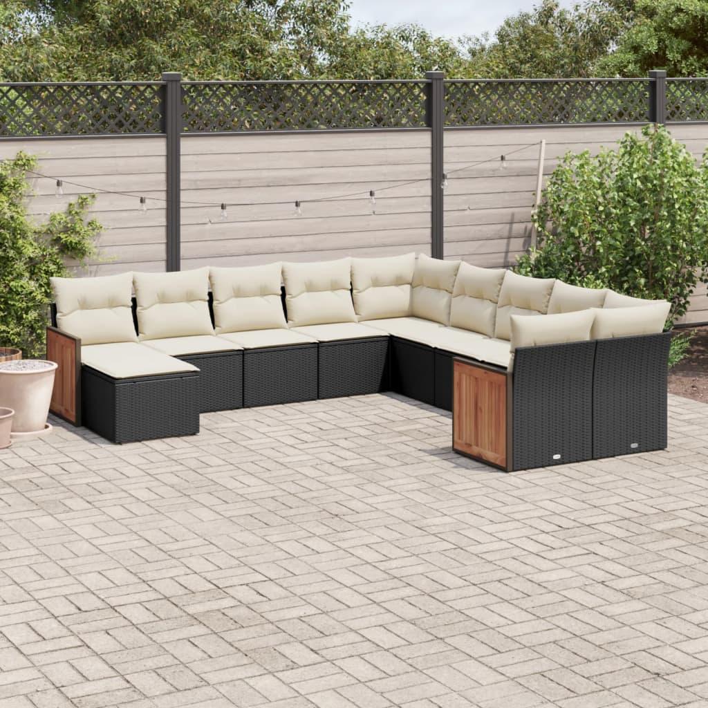 Sofasæt Til Haven 12 Dele Med Hynder Polyrattan - Sort og cremefarvet / Uden bord
