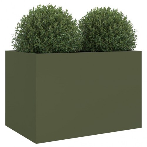 Plantekasse i koldvalset stål 62 x 40 x 39 cm - olivengrøn
