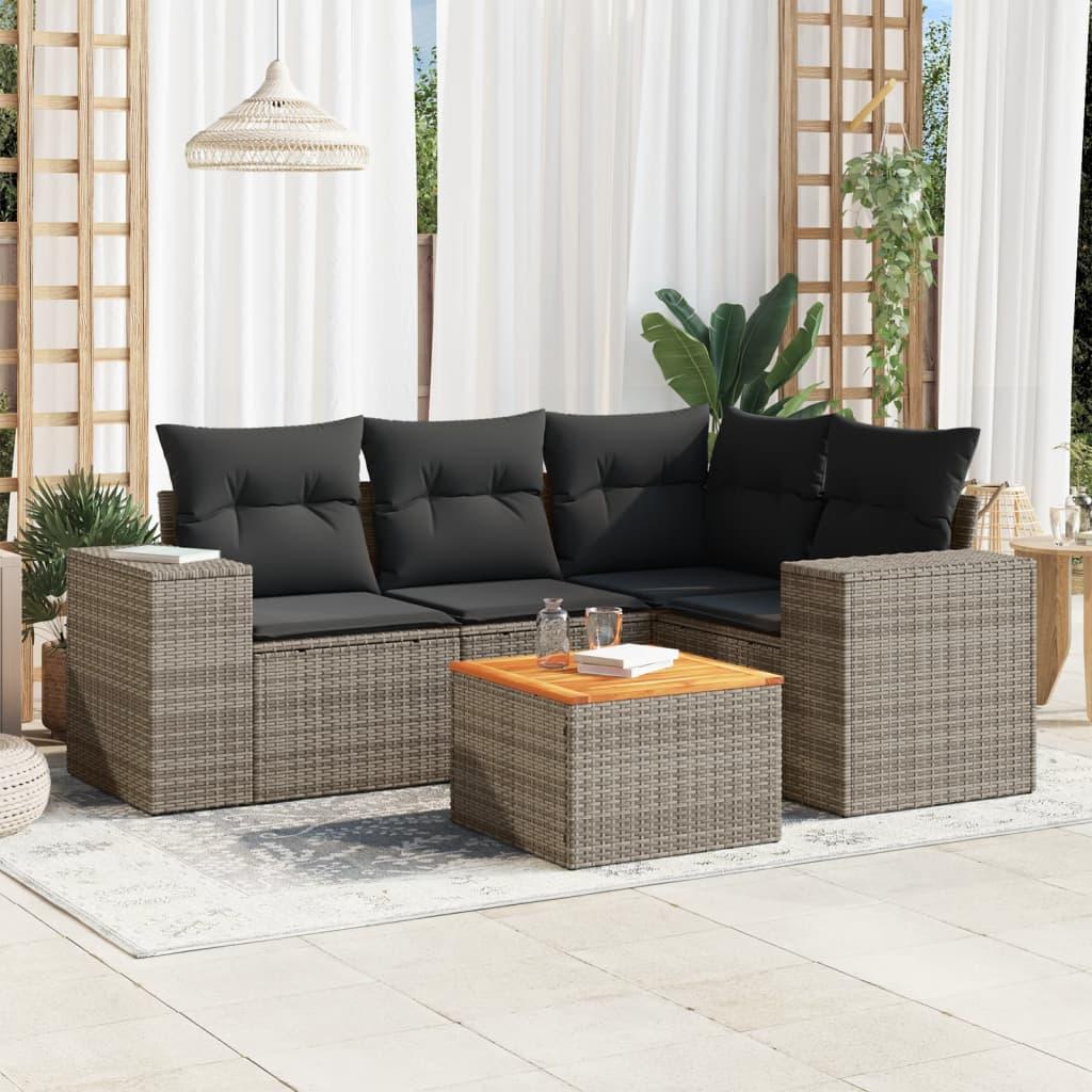 Sofasæt Til Haven 5 Dele Med Hynder Polyrattan - Grå