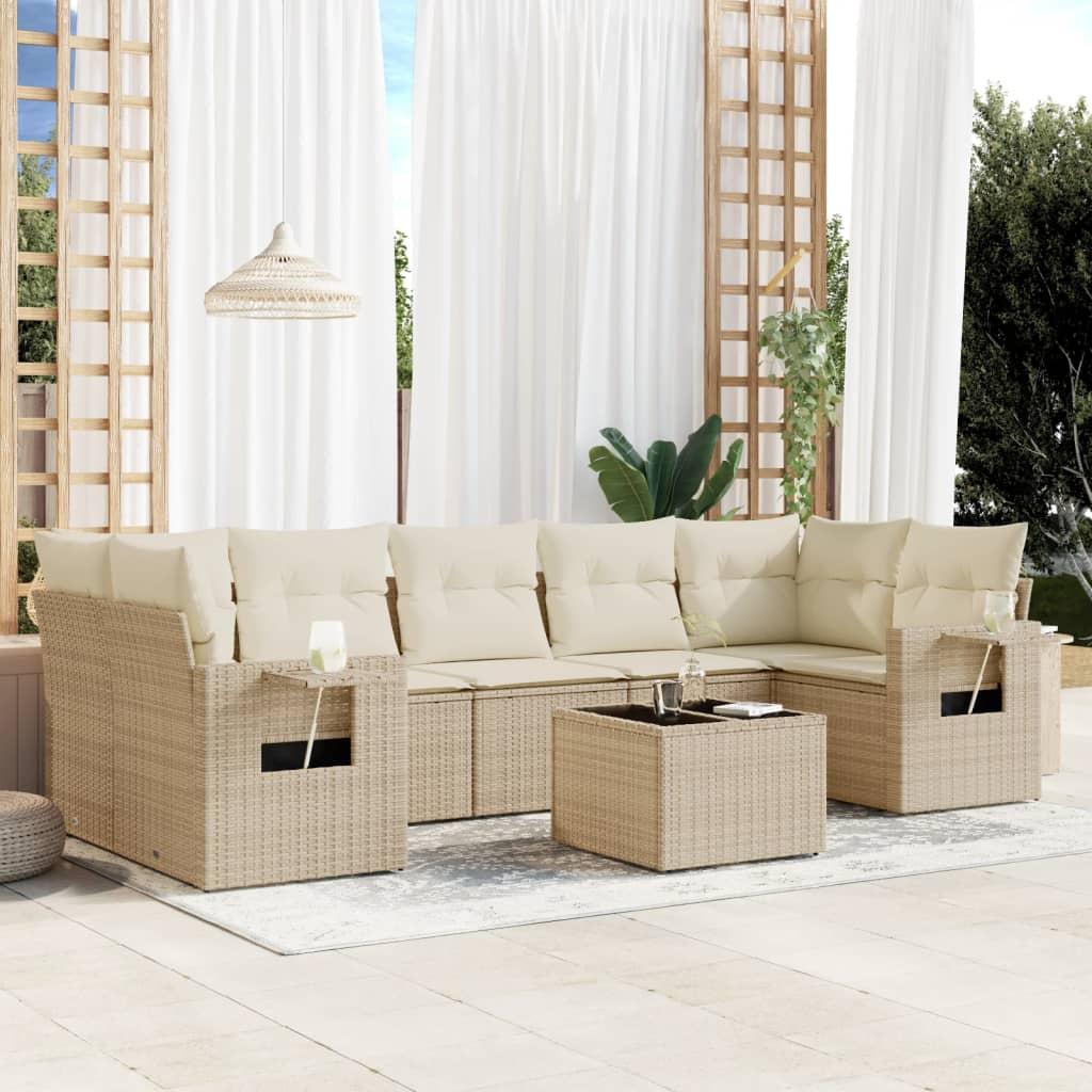 Sofasæt til haven i polyrattan - 8 dele med hynder, beige