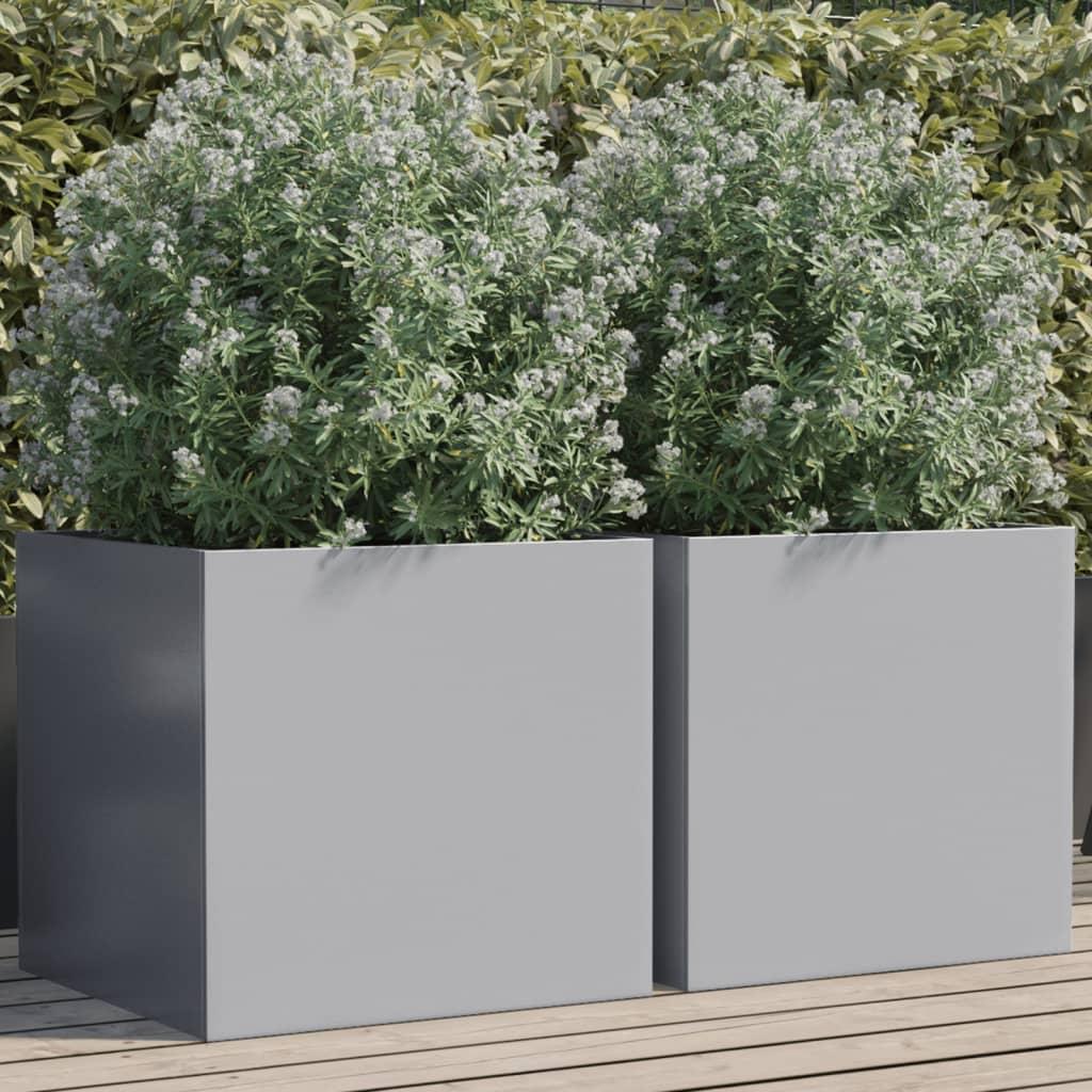Plantekasser 2 stk. 49x47x46 cm galvaniseret stål sølvfarvet