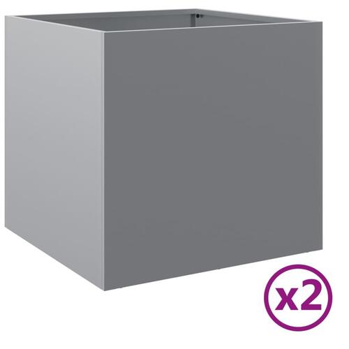 Plantekasser 2 stk. 49x47x46 cm galvaniseret stål sølvfarvet