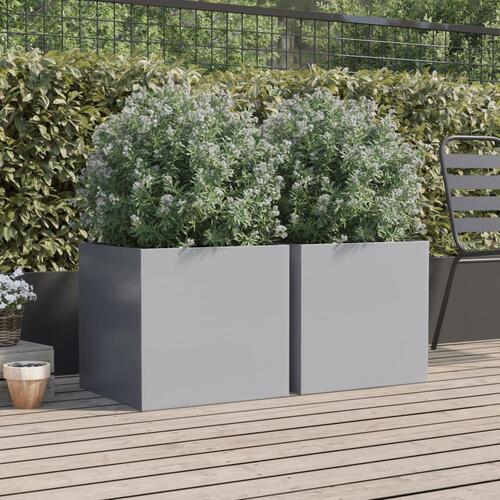 Plantekasser 2 stk. 49x47x46 cm galvaniseret stål sølvfarvet