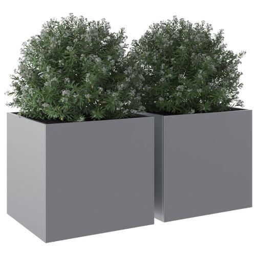 Plantekasser 2 stk. 49x47x46 cm galvaniseret stål sølvfarvet
