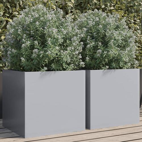 Plantekasser 2 stk. 42x40x39 cm galvaniseret stål sølvfarvet