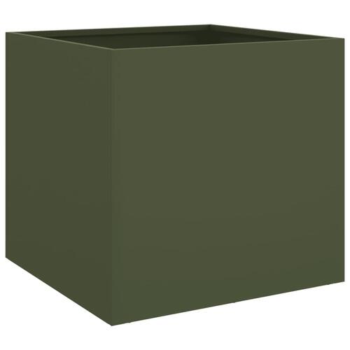 Plantekasse 42x40x39 cm koldvalset stål olivengrøn