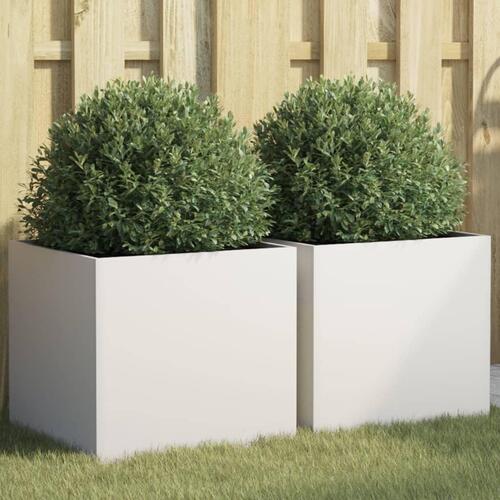 Plantekasser 2 stk. 42x40x39 cm koldvalset stål hvid