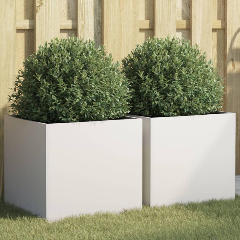 Plantekasser 2 stk. 42x40x39 cm koldvalset stål hvid