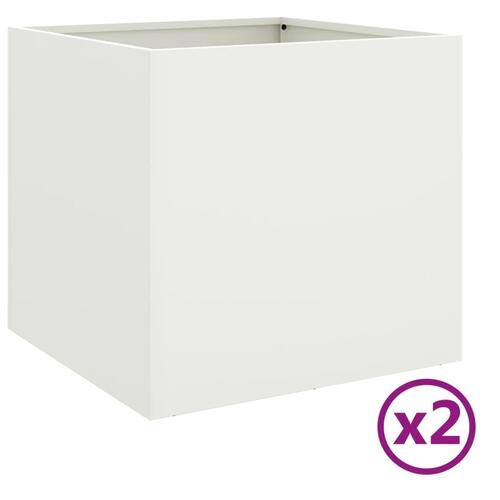 Plantekasser 2 stk. 42x40x39 cm koldvalset stål hvid