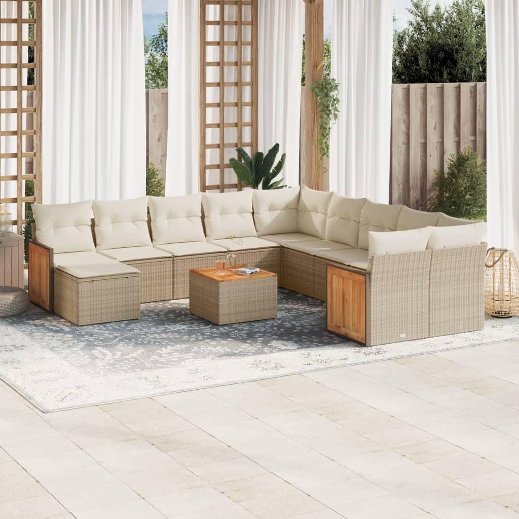 Sofasæt til haven i polyrattan - 12 dele med hynder, beige
