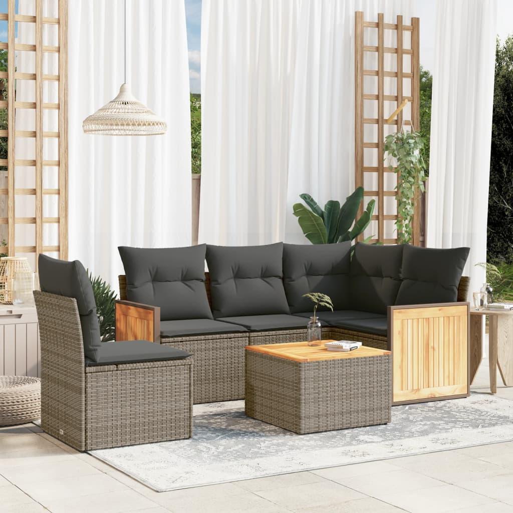 Sofasæt 5 Dele Med Hynder Polyrattan - Grå / Med bord
