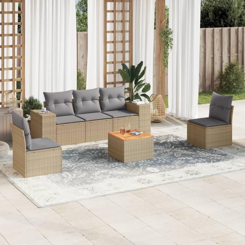 Sofasæt Til Haven 6 Dele Med Hynder Polyrattan Beige - beige og grå