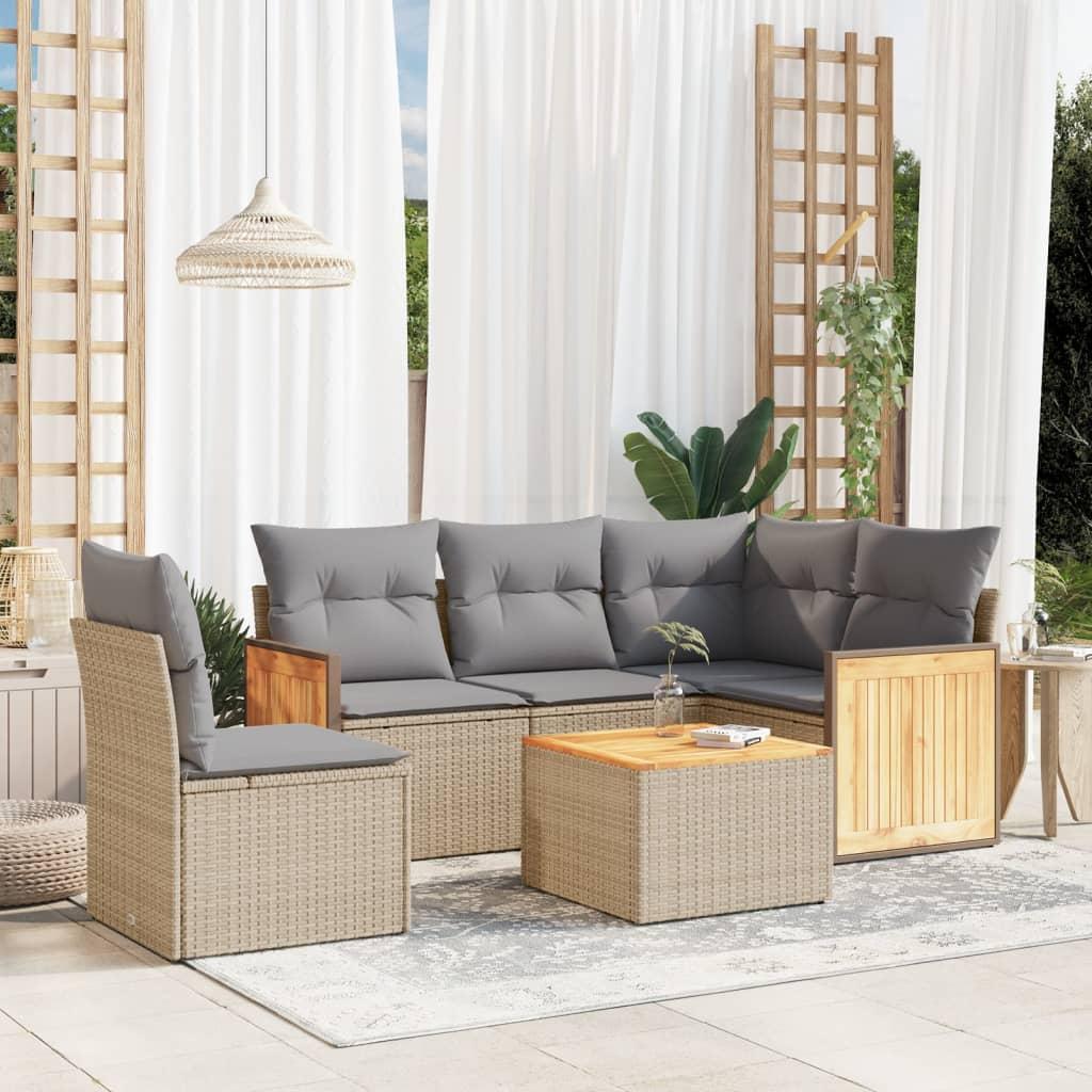 Sofasæt 5 Dele Med Hynder Polyrattan - beige og grå / Med bord