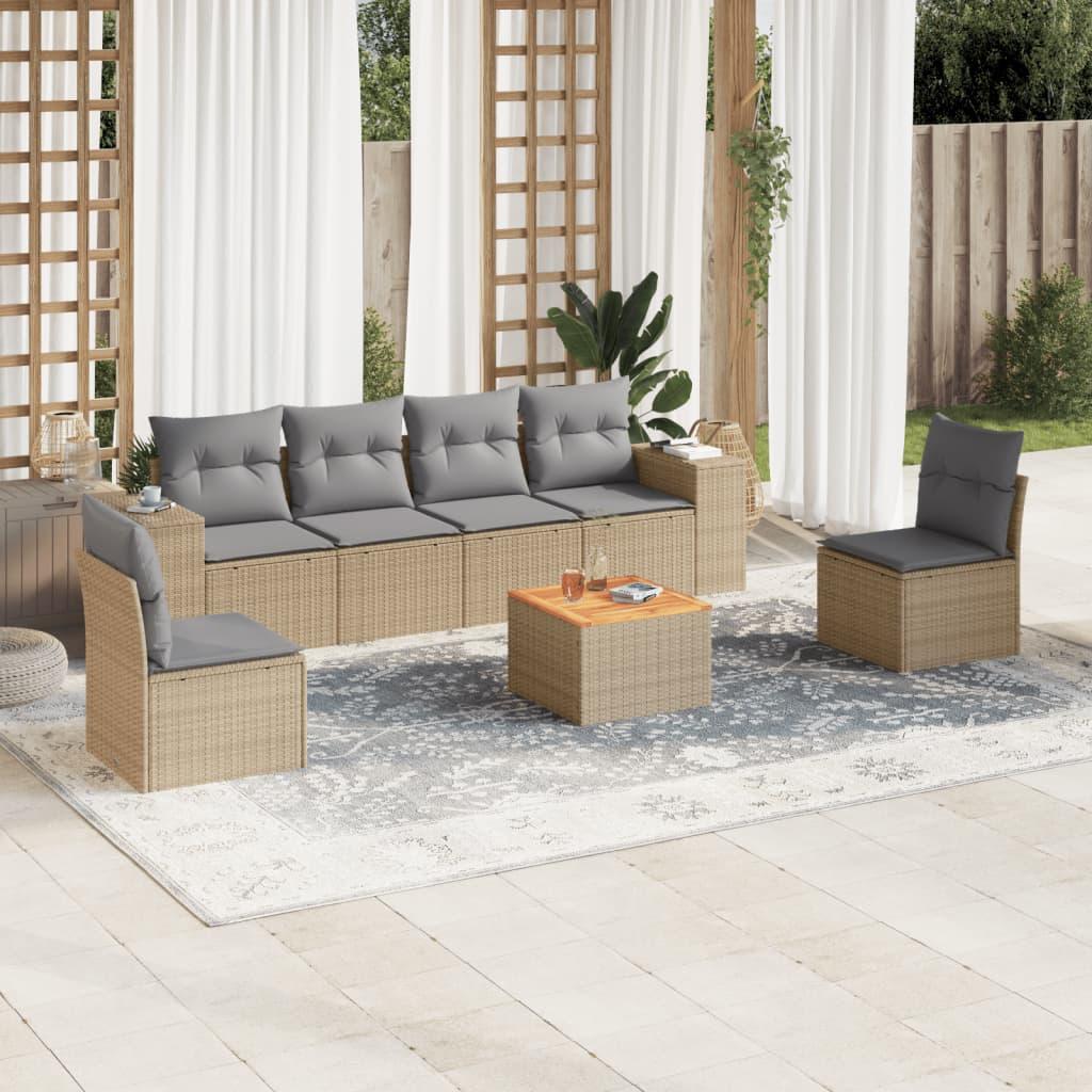 Sofasæt Til Haven 7 Dele Med Hynder Polyrattan Beige - beige og grå