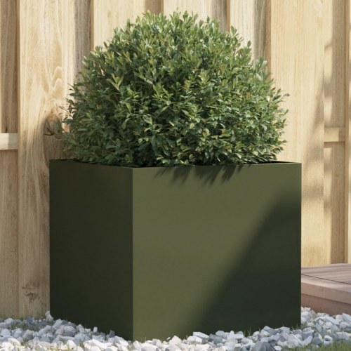Plantekasse i stål 49 x 47 x 46 cm - olivengrøn