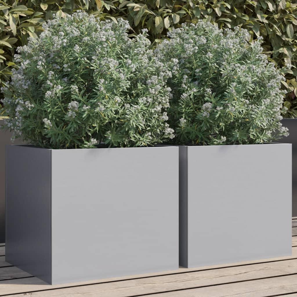 Plantekasser 2 Stk. 32x30x29 Cm Galvaniseret Stål Sølvfarvet