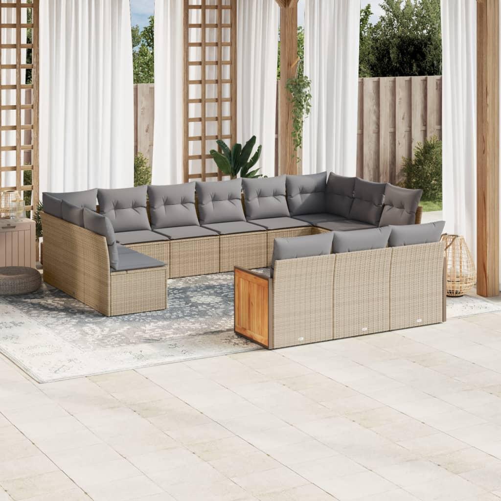 Sofasæt Til Haven 13 Dele Med Hynder Polyrattan - beige og grå / Uden bord