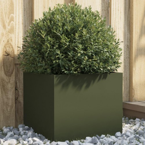 Plantekasse i stål 32 x 30 x 29 cm - olivengrøn