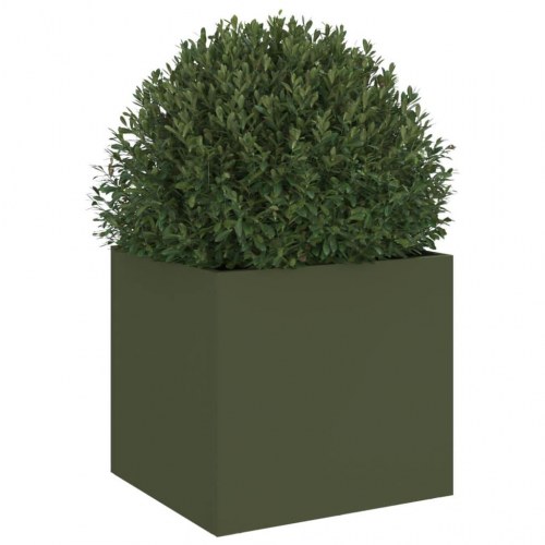 Plantekasse i stål 32 x 30 x 29 cm - olivengrøn
