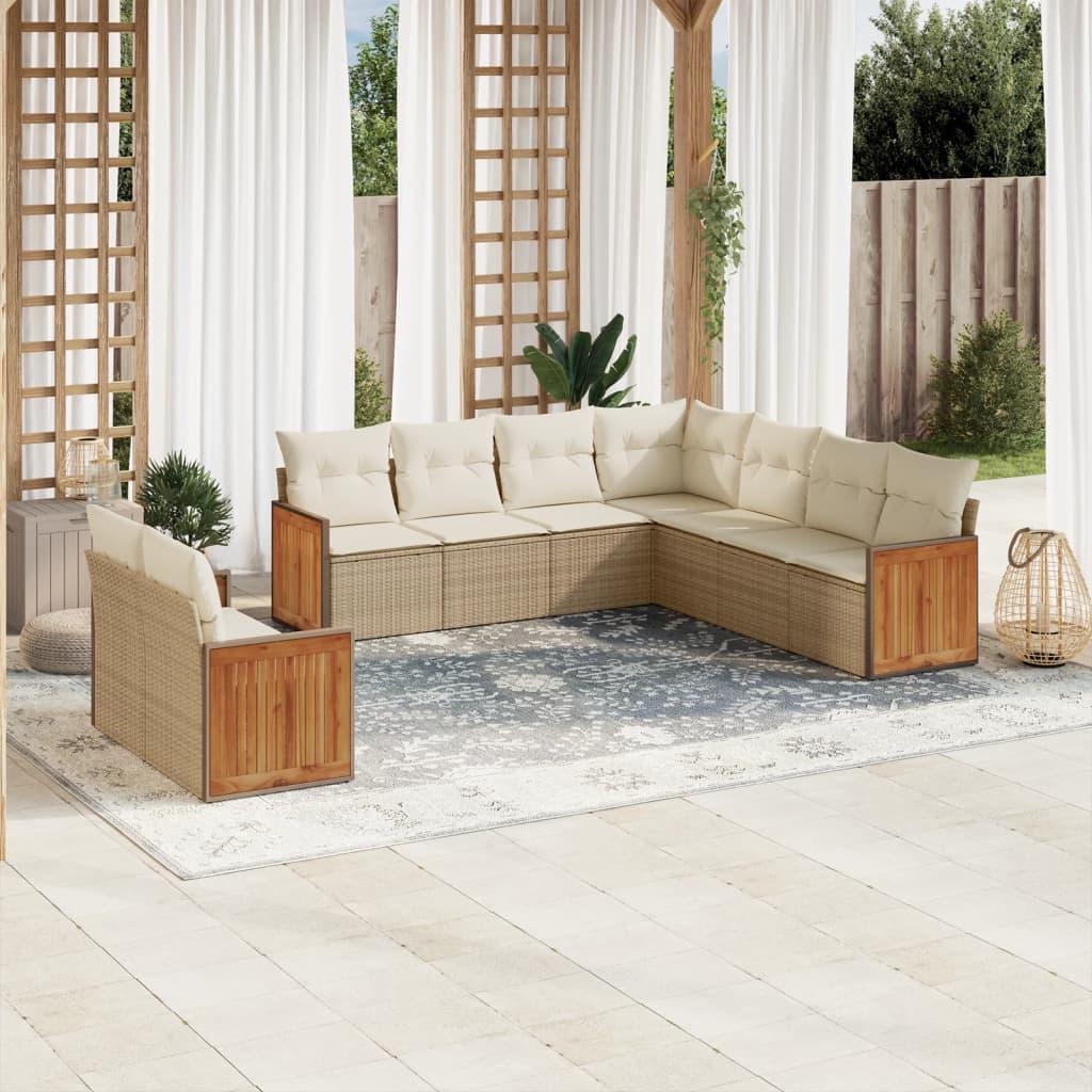 Havesofasæt 9 dele i polyrattan med hynder og opbevaring - beige