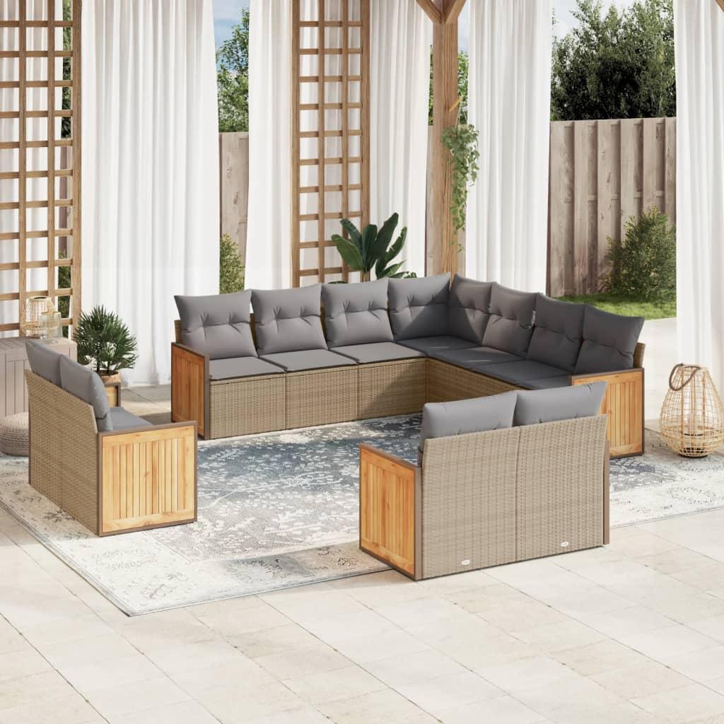 Sofasæt Til Haven 12 Dele Med Hynder Polyrattan Beige - beige og grå / Uden bord