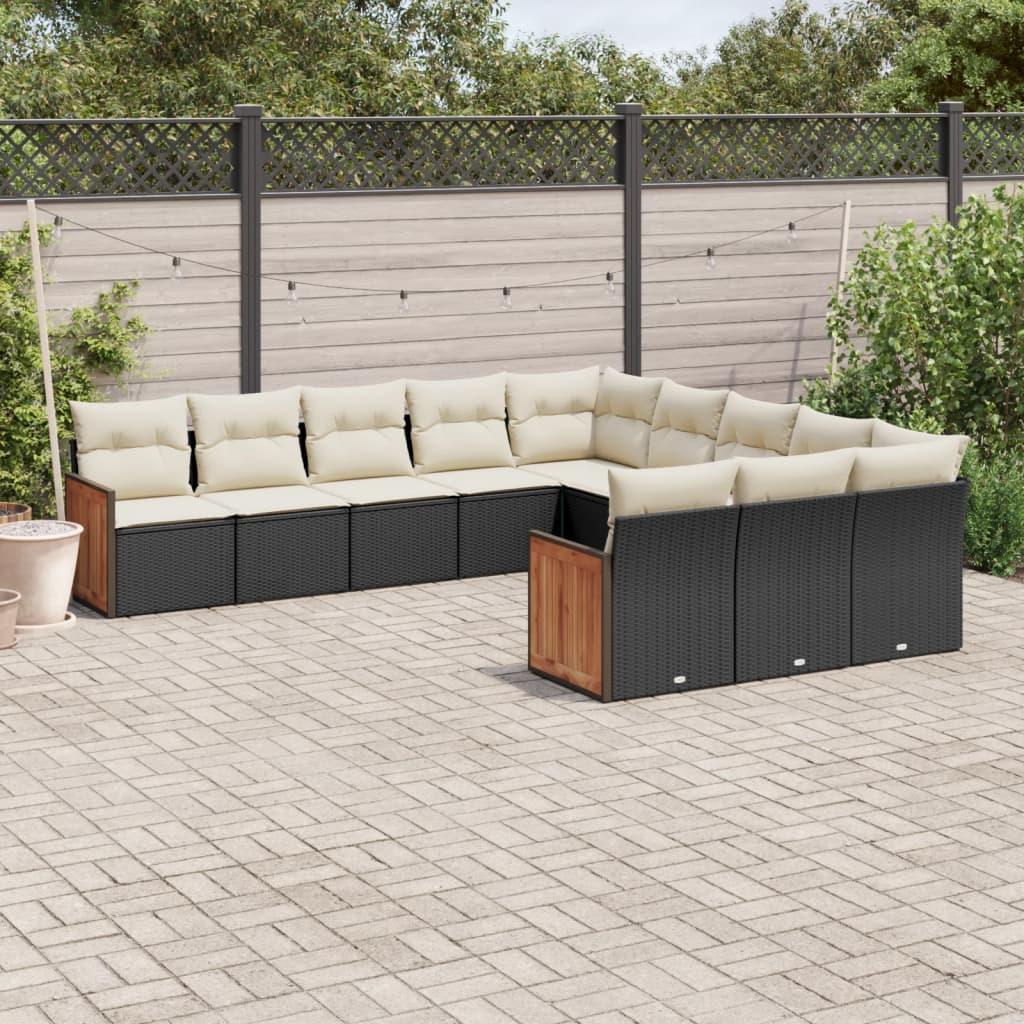 Sofasæt Til Haven 12 Dele Med Hynder Polyrattan - Sort og cremefarvet / Uden bord