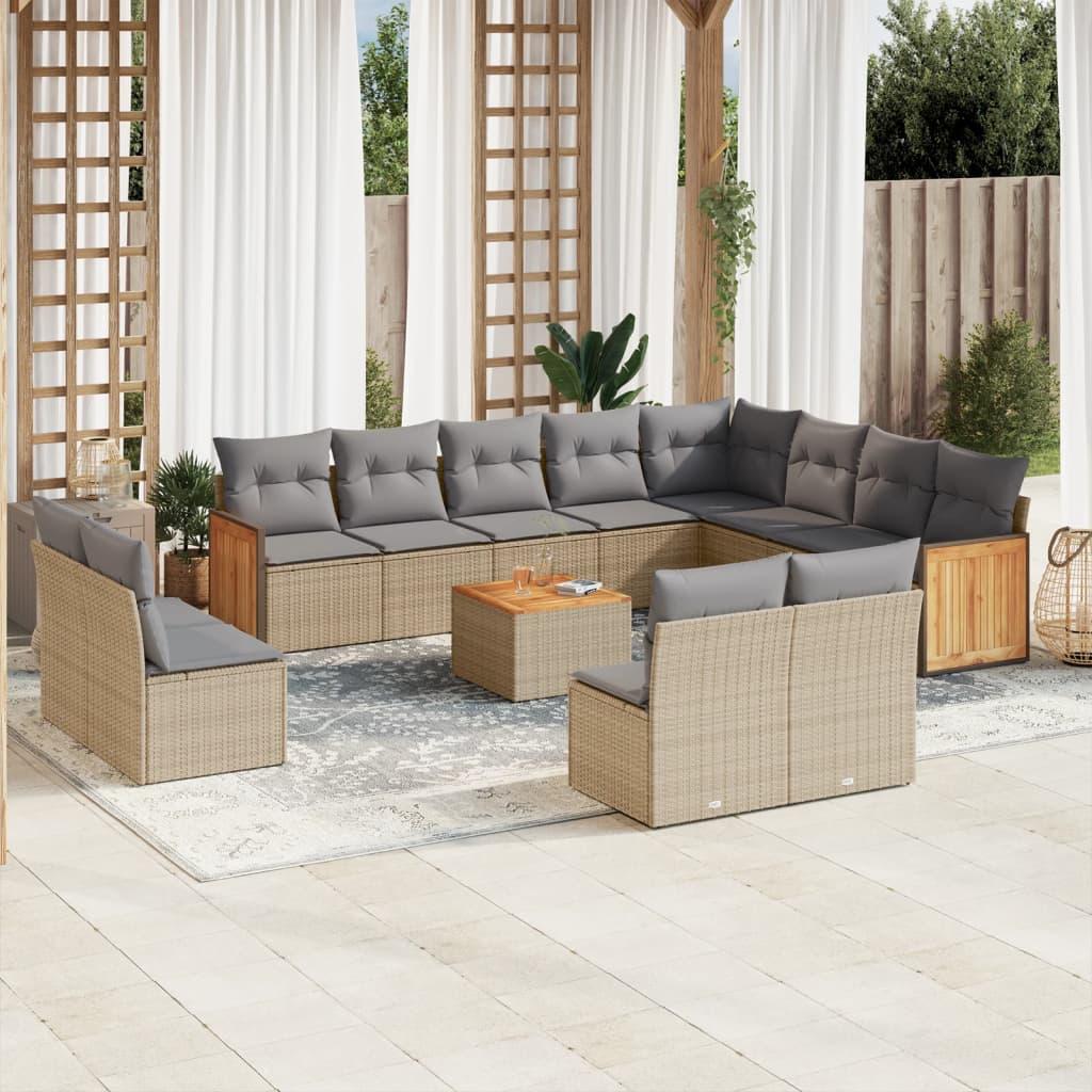 Sofasæt Til Haven 12 Dele Med Hynder Polyrattan - beige og grå / Med bord