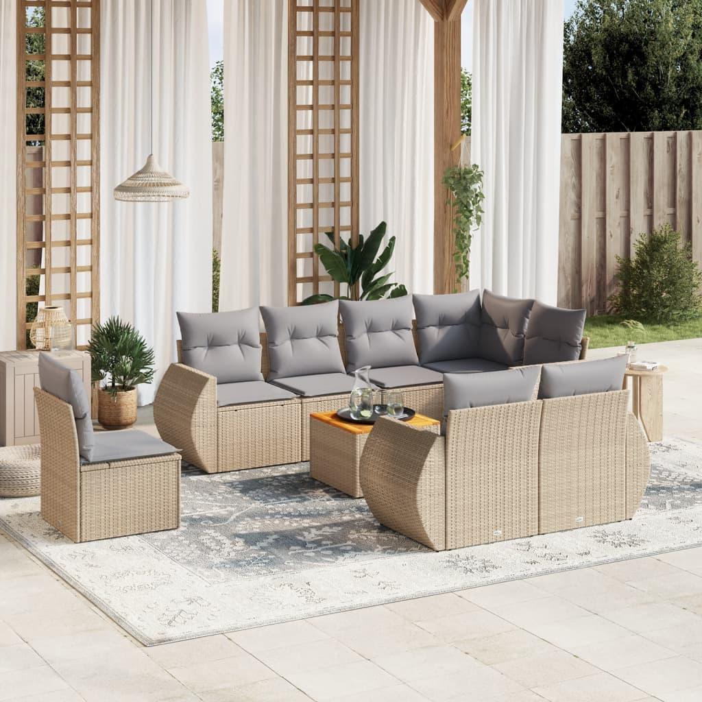 Sofasæt Til Haven 9 Dele Med Hynder Polyrattan - beige og grå / 3x midterdel bord hjørnedel