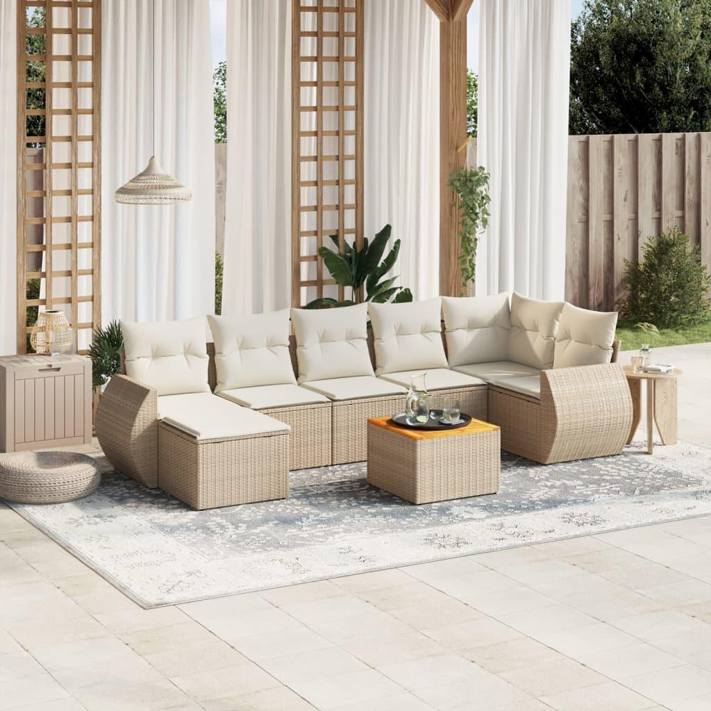 Sofasæt Til Haven 8 Dele Med Hynder Polyrattan - Beige / 3x midterdel bord hjørnedel