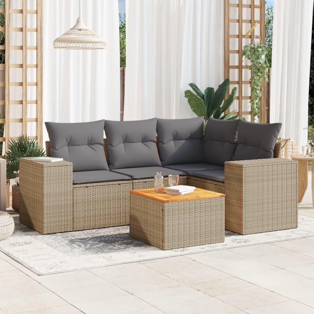 Sofasæt Til Haven 5 Dele Med Hynder Polyrattan - beige og grå