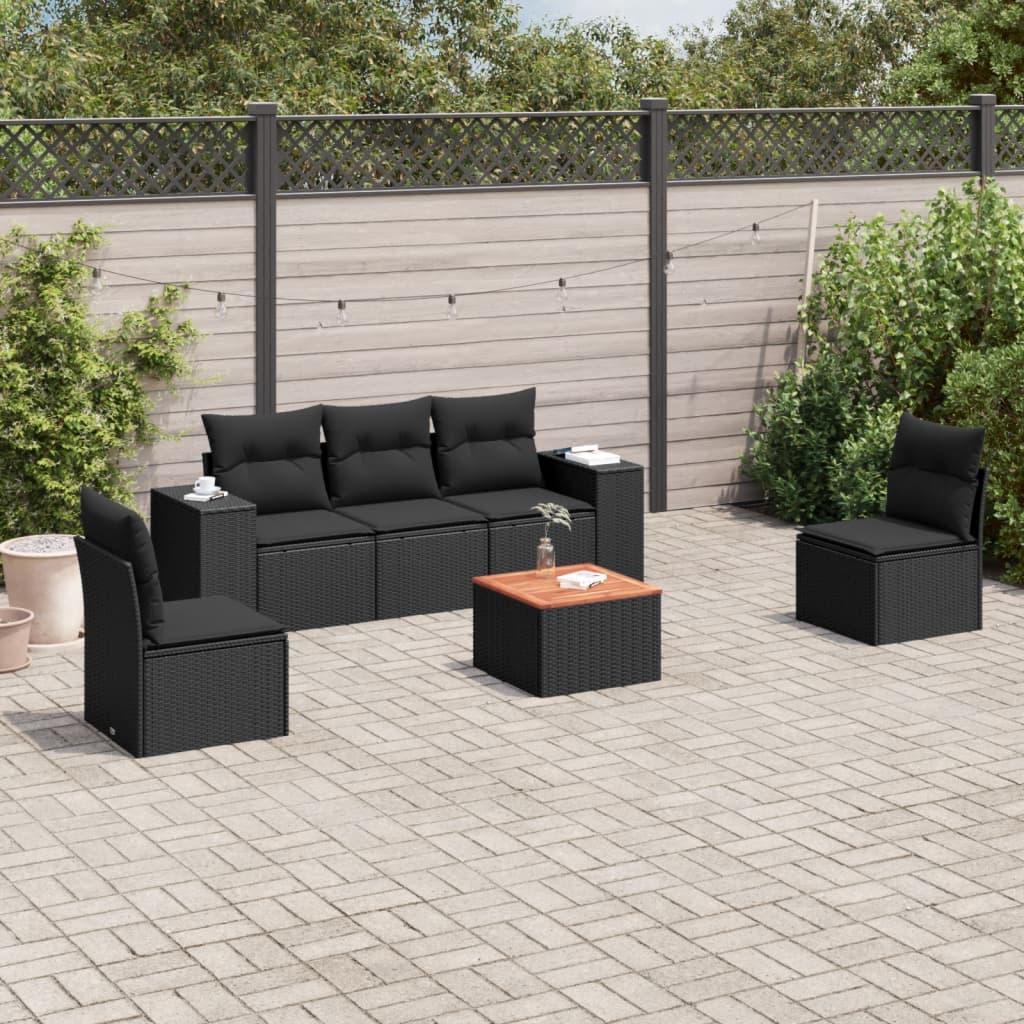Sofasæt til haven - 6 dele med hynder, polyrattan, sort