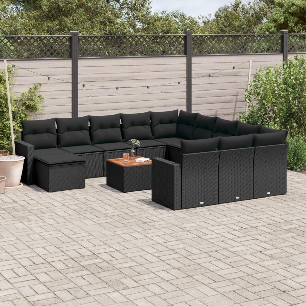 Sofasæt til haven 13 dele med hynder i polyrattan sort