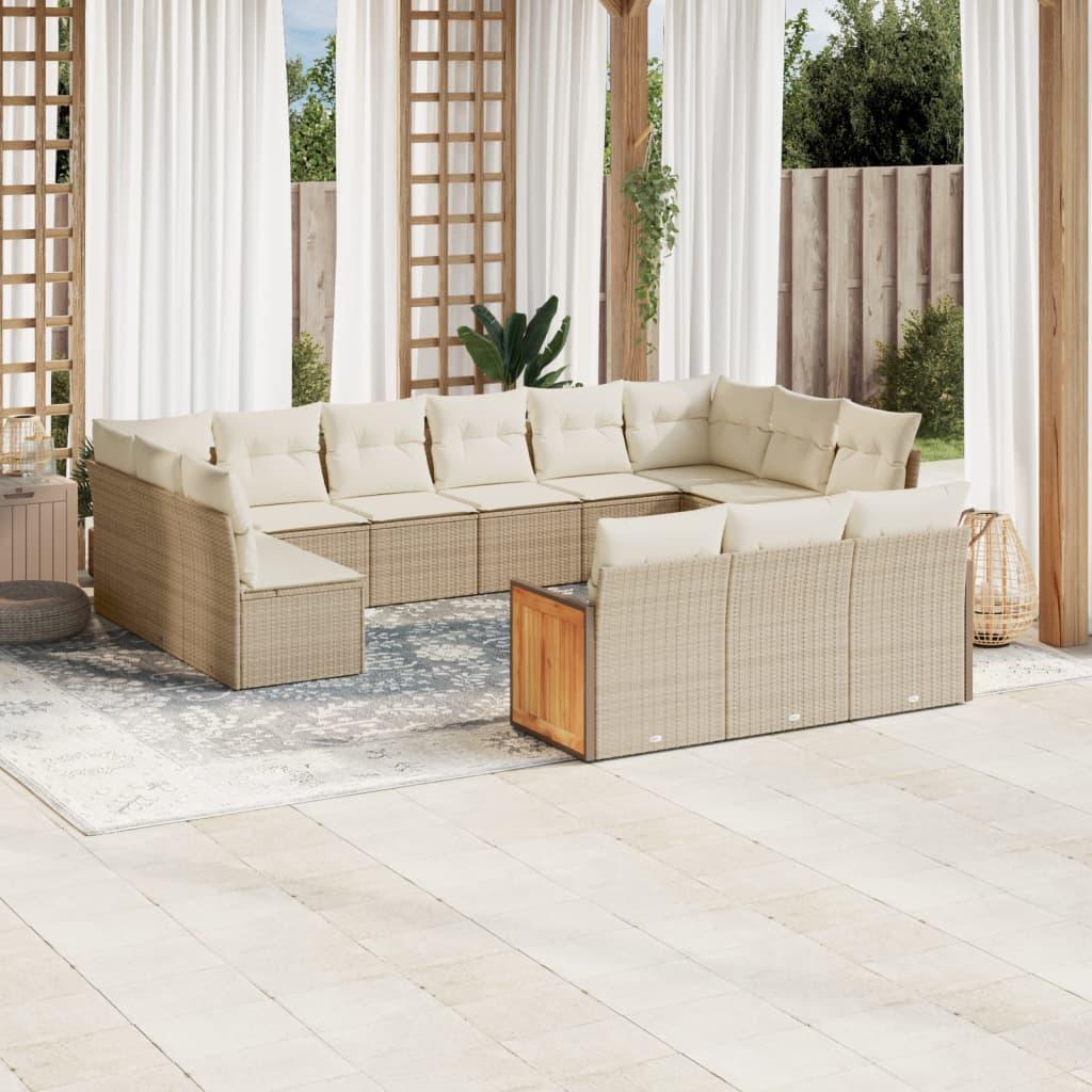 Havesofasæt i polyrattan, 13 dele med hynder - beige