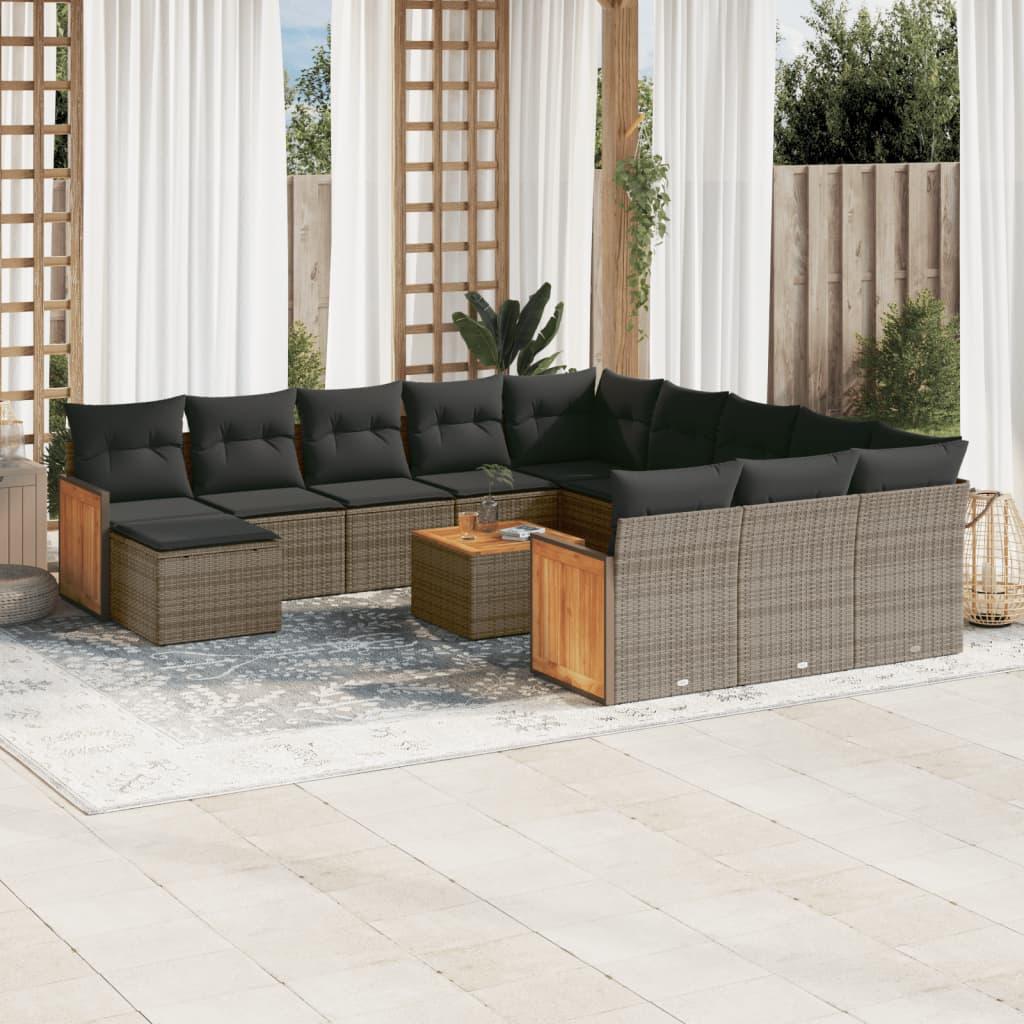 Sofasæt Til Haven 13 Dele Med Hynder Polyrattan - Grå / Med bord