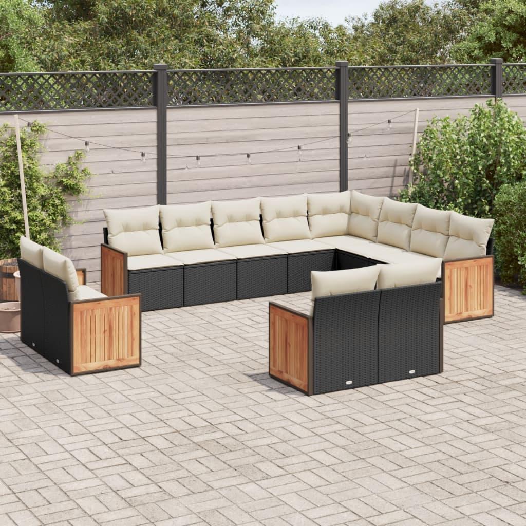 Sofasæt Til Haven 13 Dele Med Hynder Polyrattan - Sort og cremefarvet / Uden bord