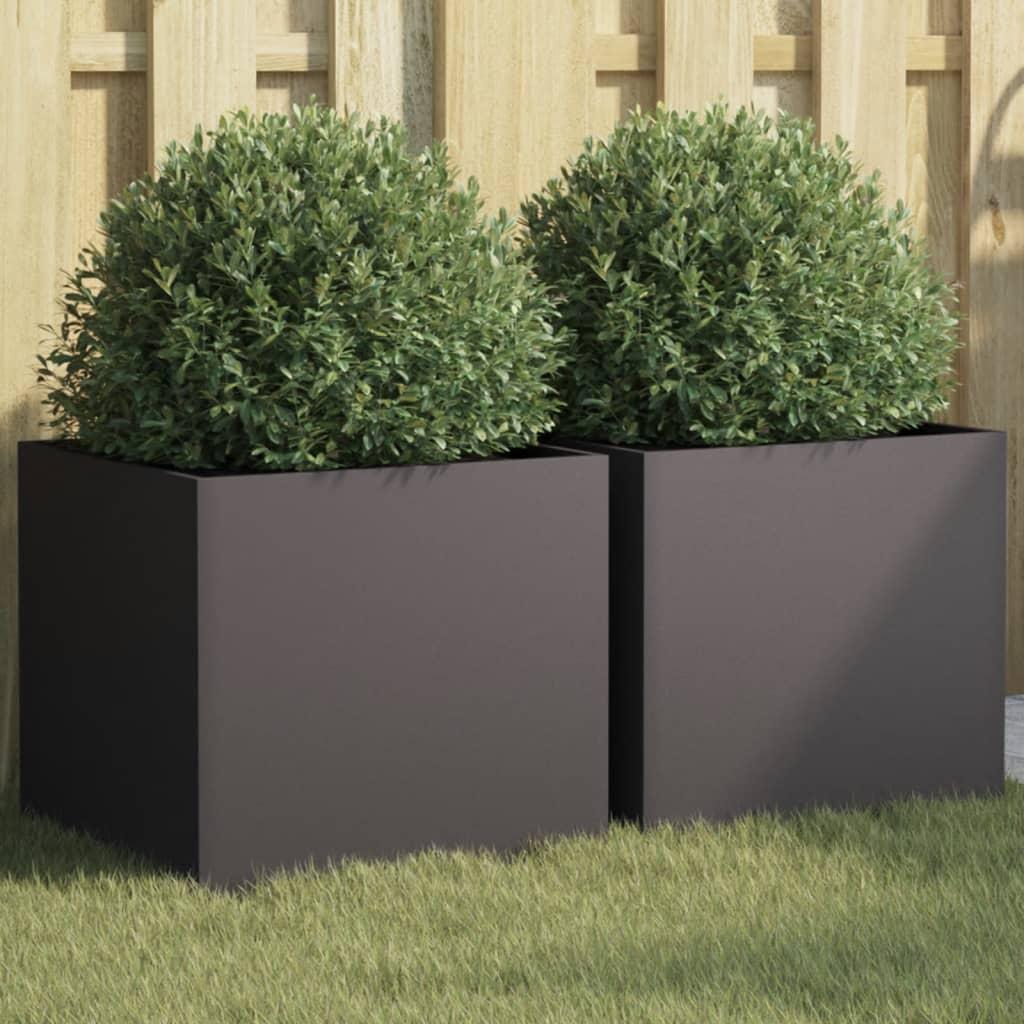 Plantekasser 2 stk. 42x40x39 cm koldvalset stål sort