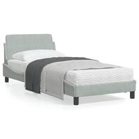 Sengeramme med sengegavl 90x190 cm fløjl lysegrå