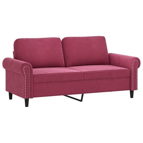Sofasæt i velour - 2 dele med hynder, vinrød