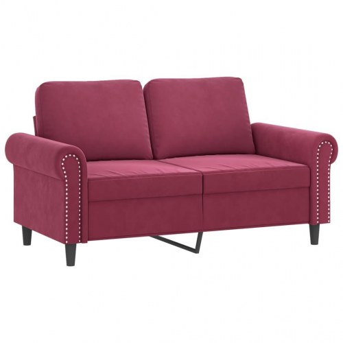 Sofasæt i velour - 2 dele med hynder, vinrød