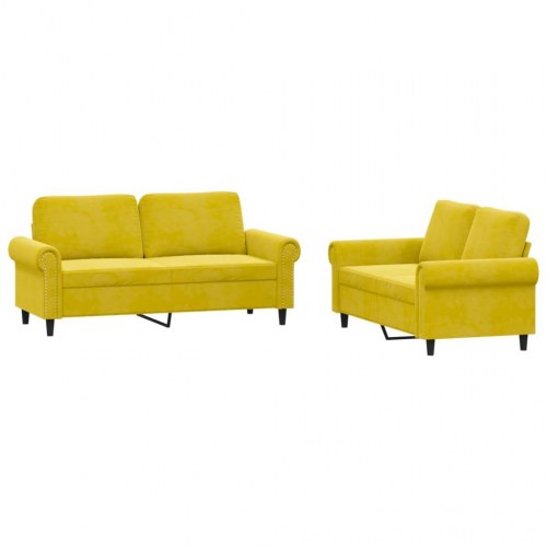 Sofasæt i velour - 2-pers. + 2-pers., gul (2 dele)