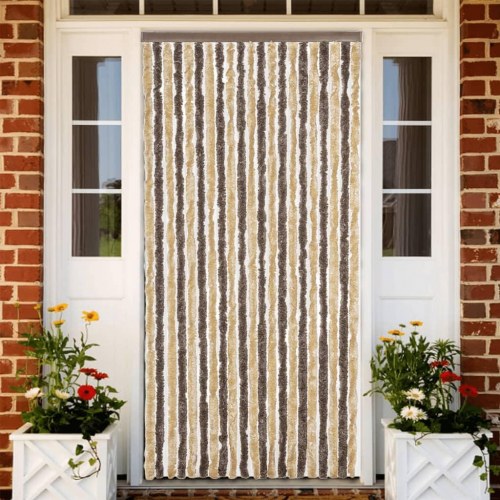 Flueforhæng 90×200 cm i chenille - mørkebrun og beige