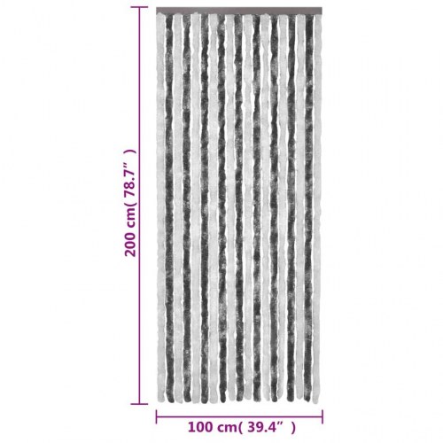 Flueforhæng 100 × 200 cm i chenille - grå/hvid dørgardin